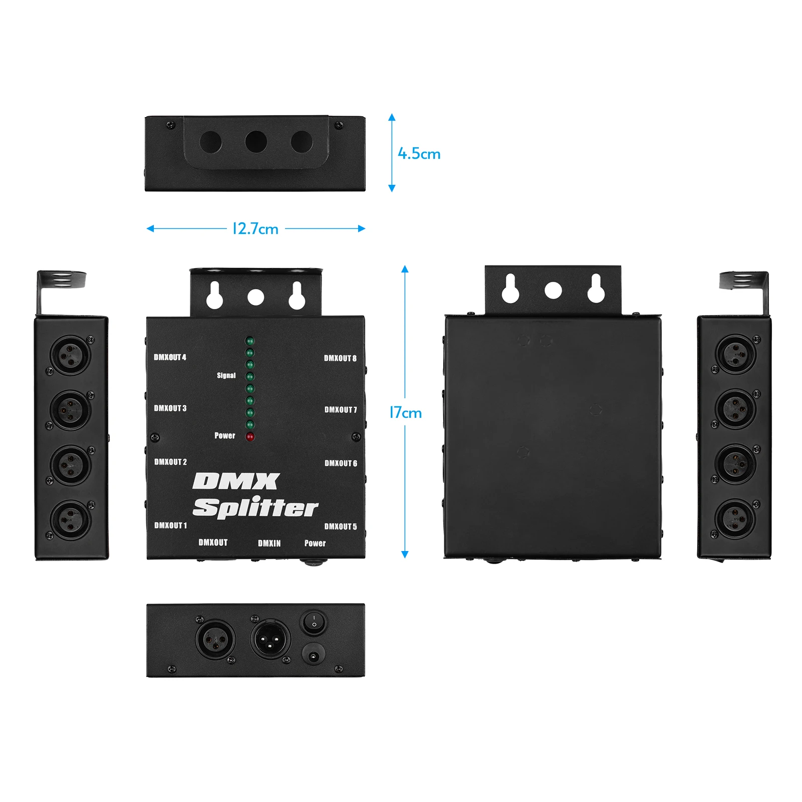 DMX512 Optical Signal Amplifier Spliter Distributor 1 Direct Input & Output 8 Independent Outputs for Light Controller Stage Con
