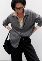 Intellectuals' wonderful advanced Gao Zhi Tong Qin Lu wool cashmere OS knitted shirt