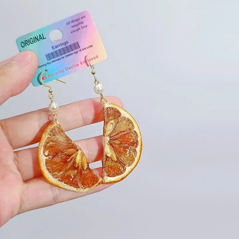 Creative Real Fruit Earrings Unique Epoxy Resin Natural Lemon Earrings Handmaking Fig Fruit Chip Statement Earring Cute Jewelry diy silicone oval cut teardrop shaped gemstone epoxy resin mold for handmade pendant earrings keychain art crafts jewelry making