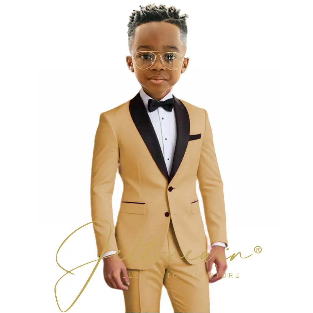 Charming Pink Boys' Two-Piece Formal Tuxedo Set with Shawl Lapel Blazer and Slim Fit Pants
