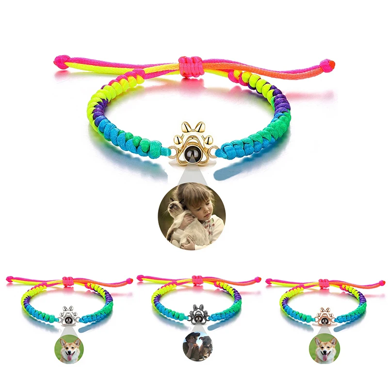 Custom Pet Photo Projection Bracelet Dog Cat Paw Pet Photo Bracelets Colored Braided Rope Bracelet for Ladies Family Memory Gift cross border sales of new fashion wide edge pure handmade colored bead headband lovely temperament all match ladies headwear