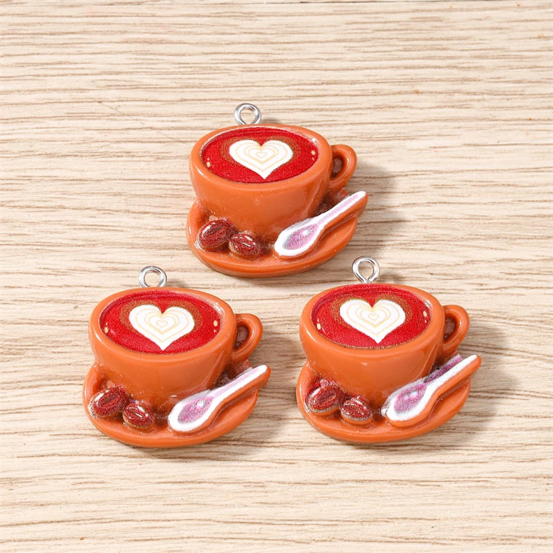 10 Stück niedliche Resin-Kaffeetassen-Anhänger für die Schmuckherstellung, Tropfenohrringe, Halsketten, Armbänder, DIY-Handwerksaccessoires