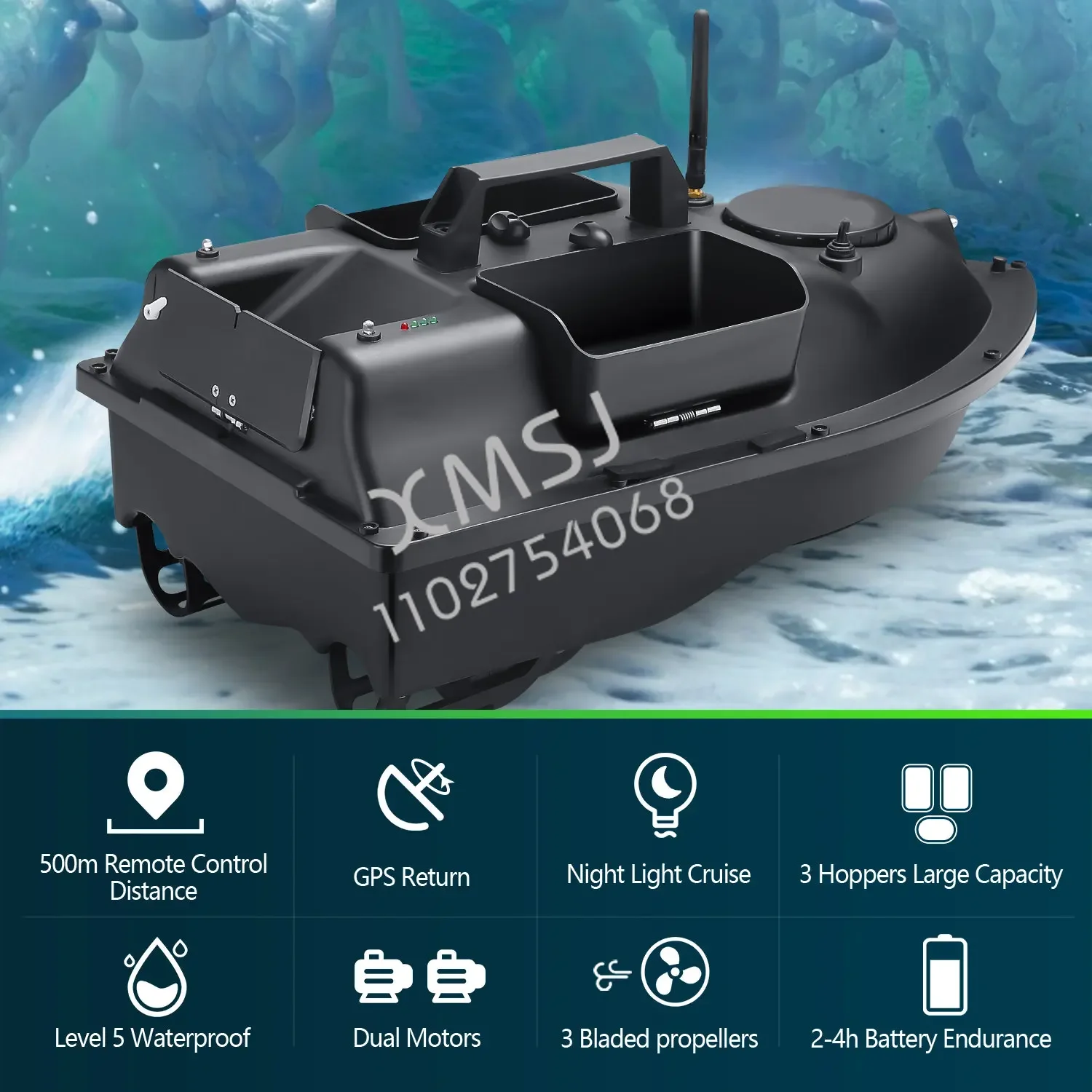 500M GPS RC Fishing Bait Boat 3 Hoppers Carp Fishing Bait/Hook Post Boat  with Optional LCD Fishfinder Sonar Sensor Handbag