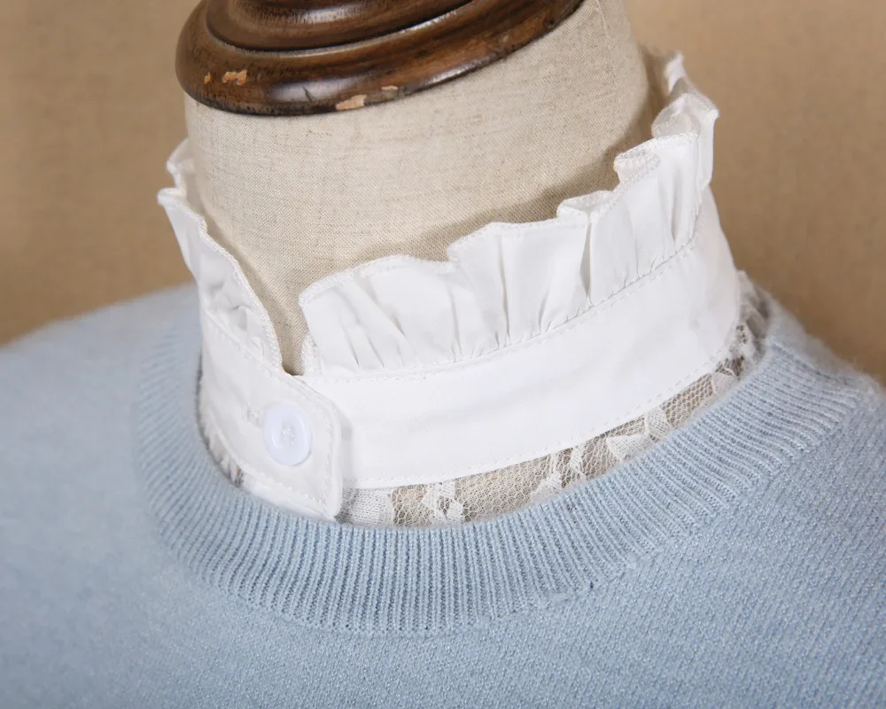Women Lace Stand Collar Pure Color Detachable Lapel Choker Necklace Shirt Fake False Collar Blouse Sweatshirt Vest Accessories