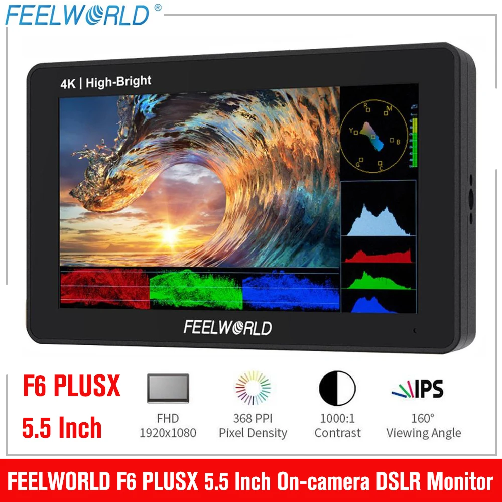 

7-дюймовый сенсорный экран FEELWORLD F6 PLUSX для камеры DSLR полевой монитор 3D LUT 5,5x1920 4K видео монитор F6 PLUS обновленный