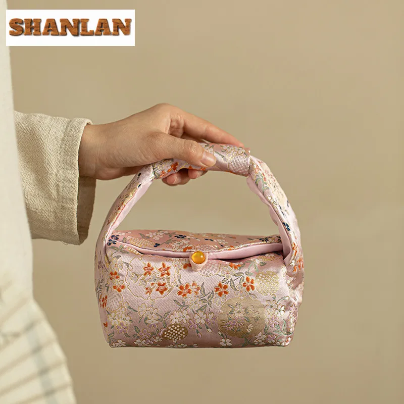 Pomegranate Flower Persimmon Bag Cotton And Linen Tea Storage Bag Luxury Tea Cozy For Teapot Hand Teaware Ceremony Crafts
