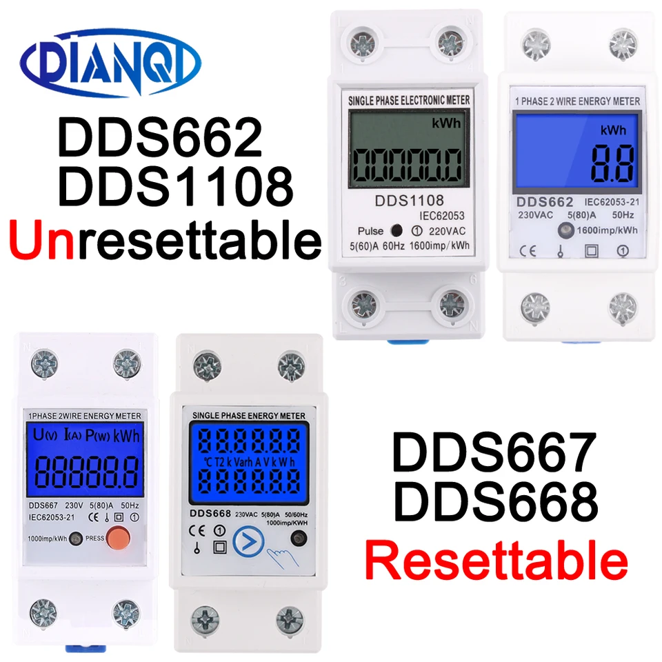 Wattmètre sur Rail DIN, Compteur d'énergie à Affichage LCD Compact Précis  230VAC pour Installation Facile pour la Maison