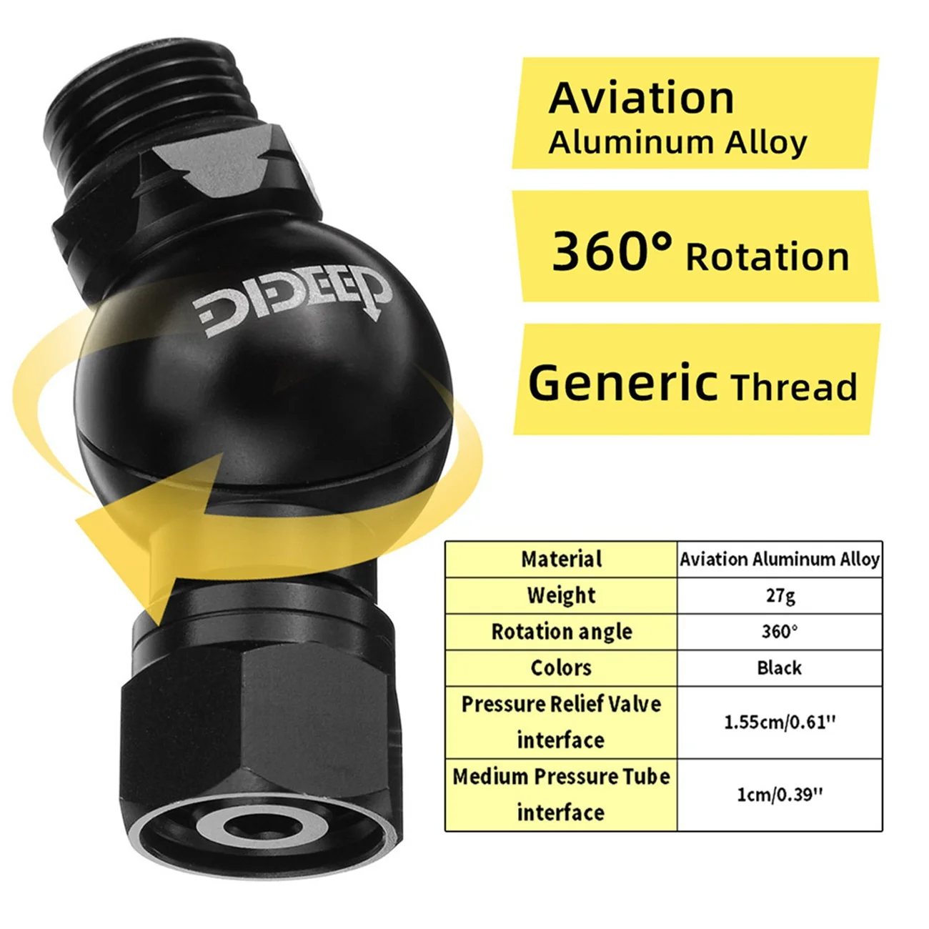 

DIDEEP Global Universal 360 Degree Swivel Hose Adapter for 2Nd Stage Scuba Diving Regulator Connector Dive Accessories
