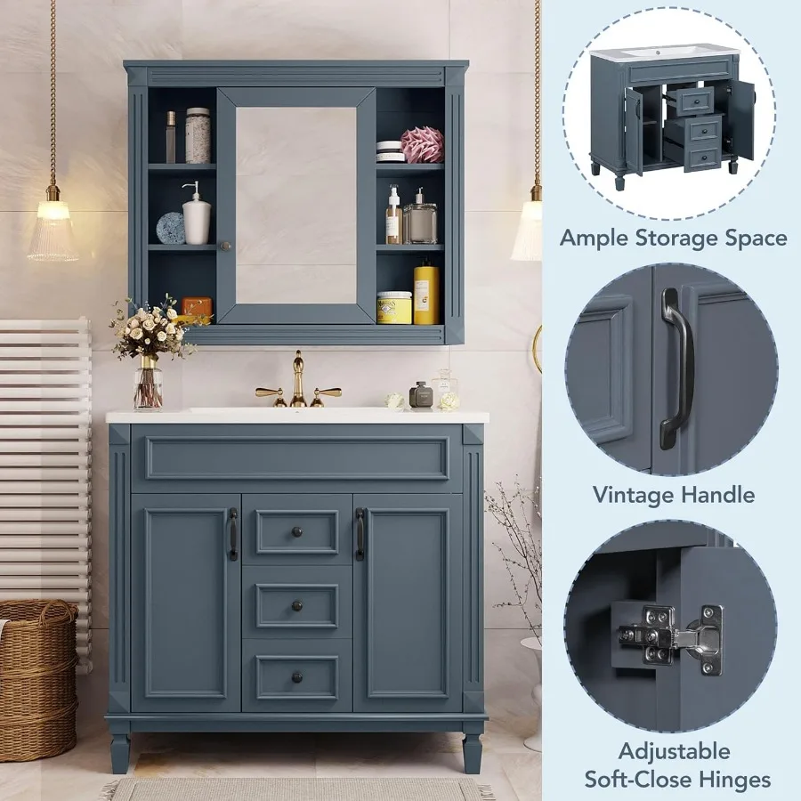 36” Bathroom Vanity with Sink, Freestanding Single Bathroom Sink Vanity Cabinet Set with Integrated Sink Bathroom Vanities 4