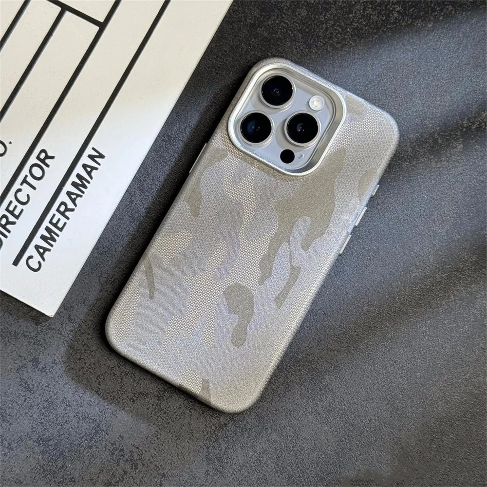 Luxury Camouflage Leather Shockproof Magnetic Case with MagSafe Compatibility