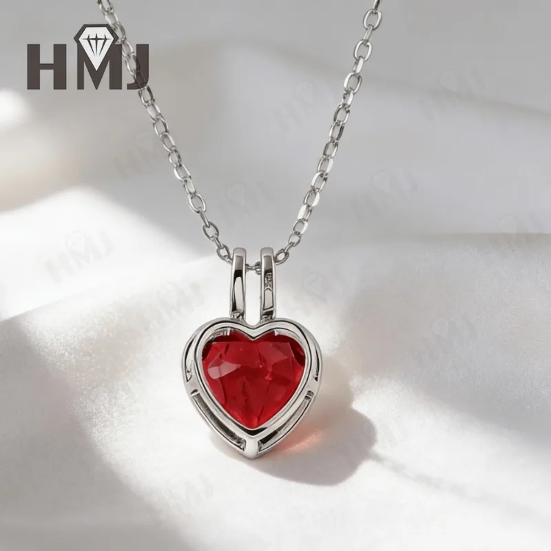 Herz-Halsketten 10X10mm Laborgezüchteter Rubin/Saphir/Kolumbianisches 925 Silber 10k 14k 18k für Frauen Jubiläum Weihnachtsgeschenk Qualität – Detail 15