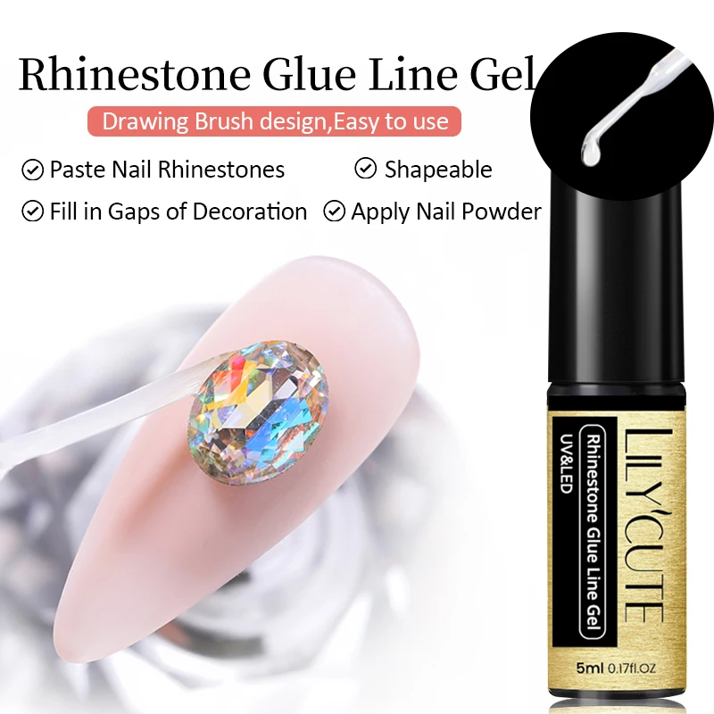 

LILYCUTE 5ML Line Rhinestone Adhesive Nail Glue Gel Nail Polish No Wipe Sticky UV Gel For Nail Art DIY Rhinestones Accessories