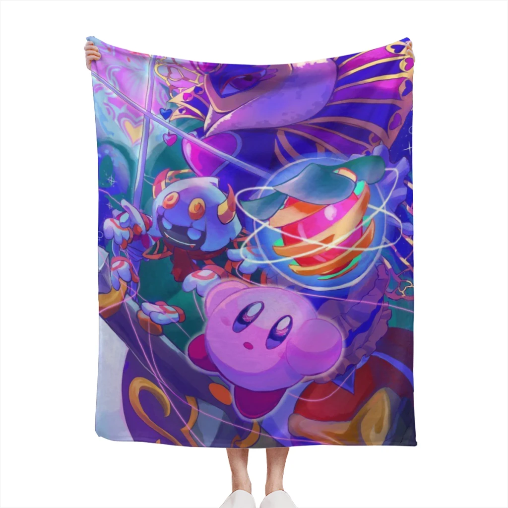 

K-Kirby High Quality Blanket Cartoon Cute kawaii Flannel Warm Throw Nap Knee Blankets Warm Winter