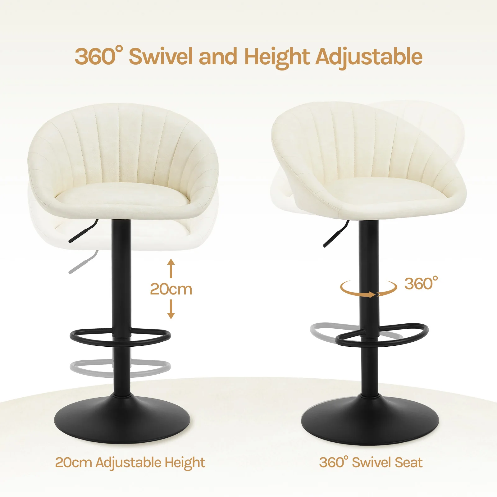 WOLTU 2 Stück/Set höhenverstellbare Barhocker aus Samt/Kunstleder, Küchenhocker, 360° drehbar, ergonomischer Barstuhl mit Rückenlehne – Detail 8