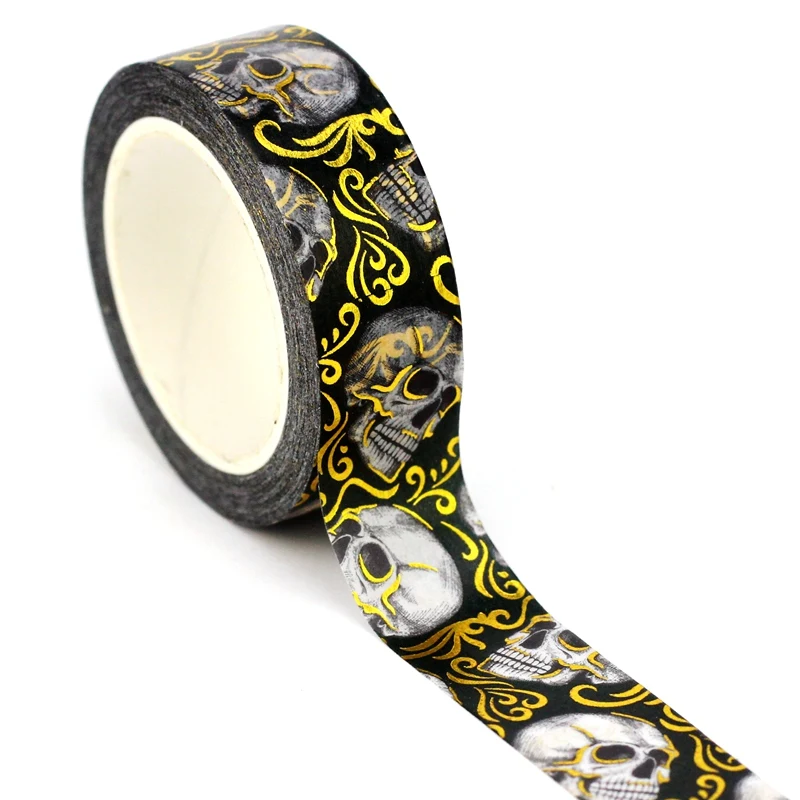 1PC 10M Decorative Gold Foil Skull Halloween Washi Tape Kawaii Scrapbooking Diary Adhesive Masking Tape Journaling Stationery 2