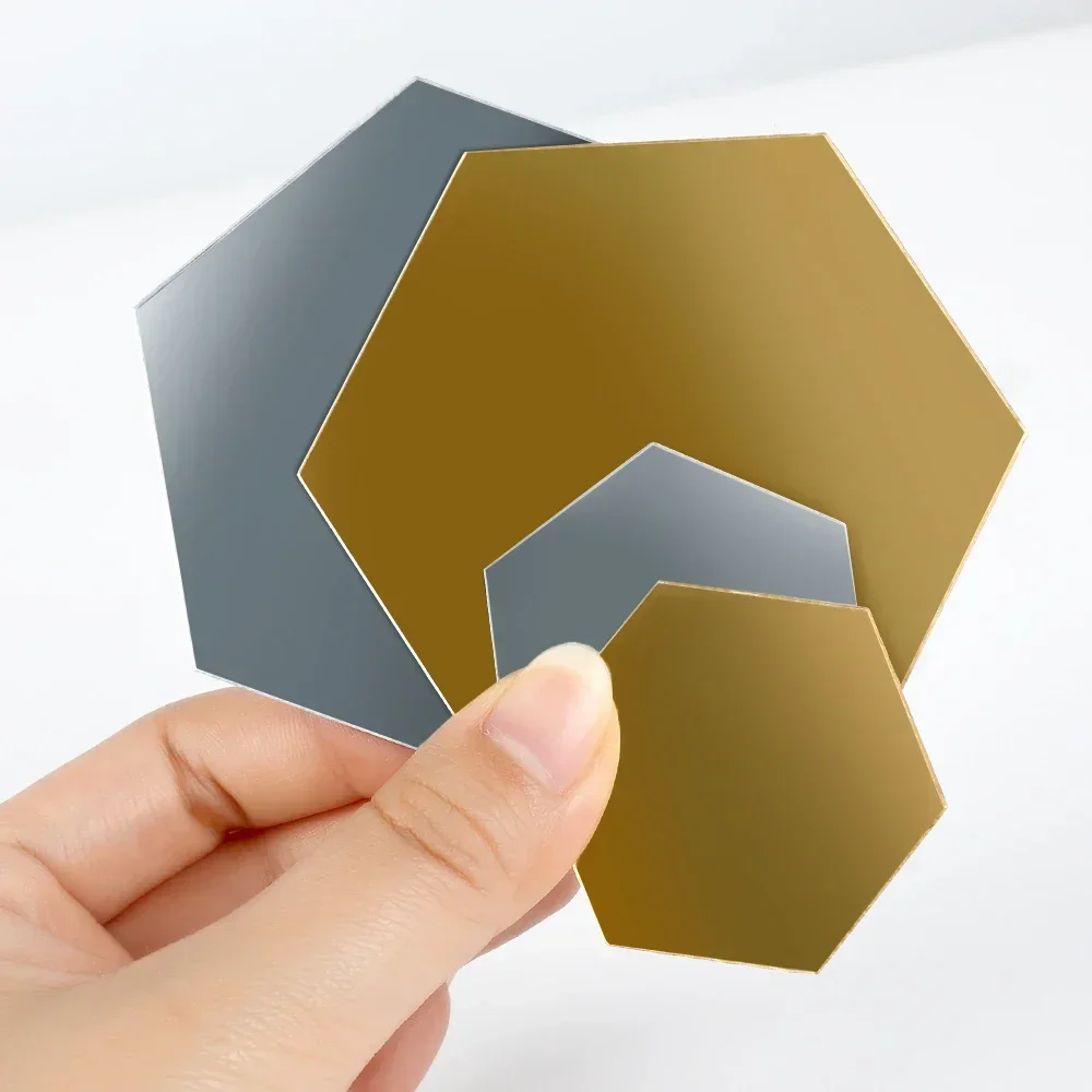 1/100x Hexagon Mirror Stickers Self-adhesive Mini Mirror Solid Paster Home Bedroom Art Decoration Gold Silver Red Black Decals Mirror Wall Sticker Wall Sticker