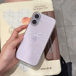 Elegant Transparent Purple & White Bow Phone Case with Large Cutout Design - iPhone 16 (SMT4854 Color)
