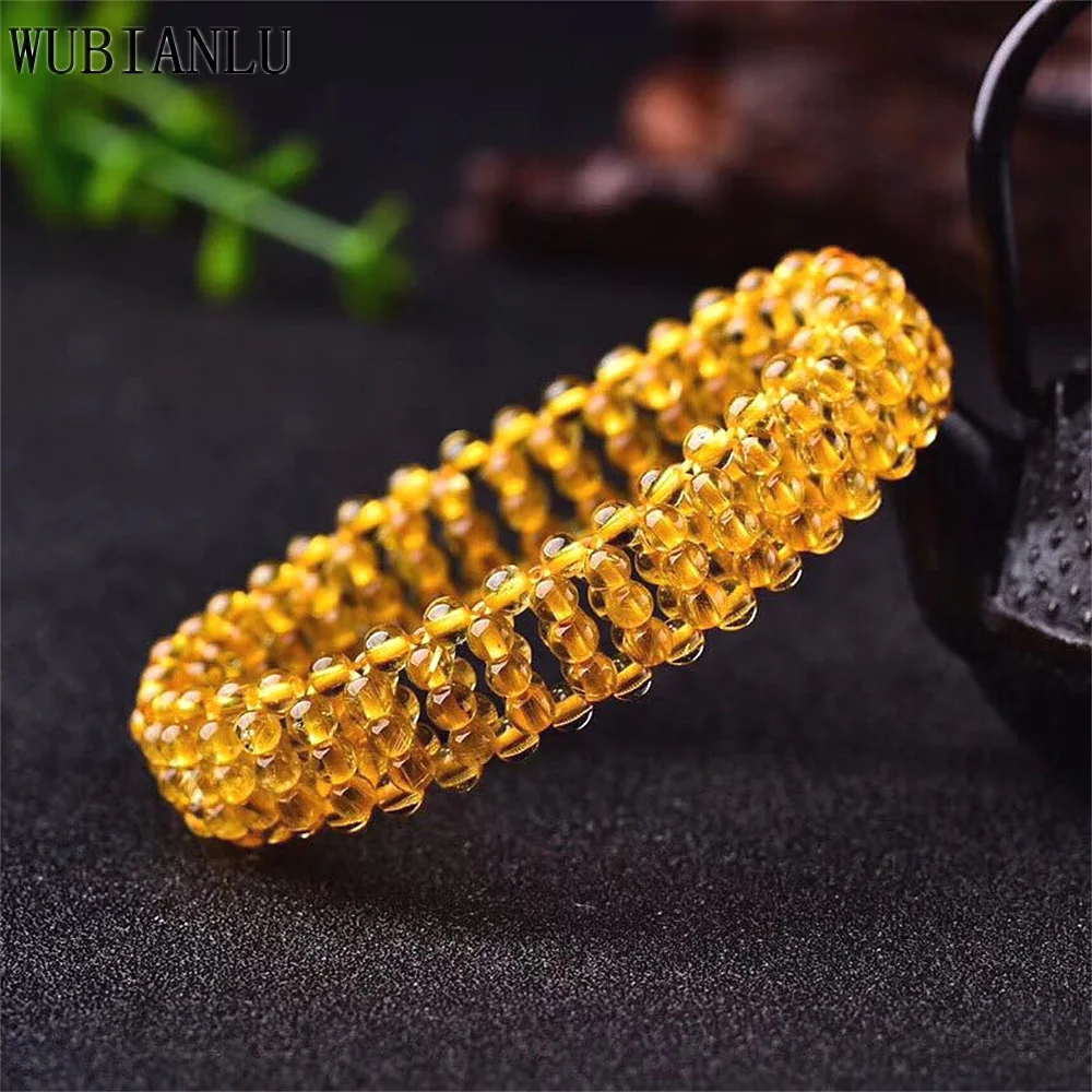 

Newly Handmade Titanium Crystal Natural Yellow Crystal Bracelet For Women In Charm Bracelets Man High Quality Raw Ore Gift Party