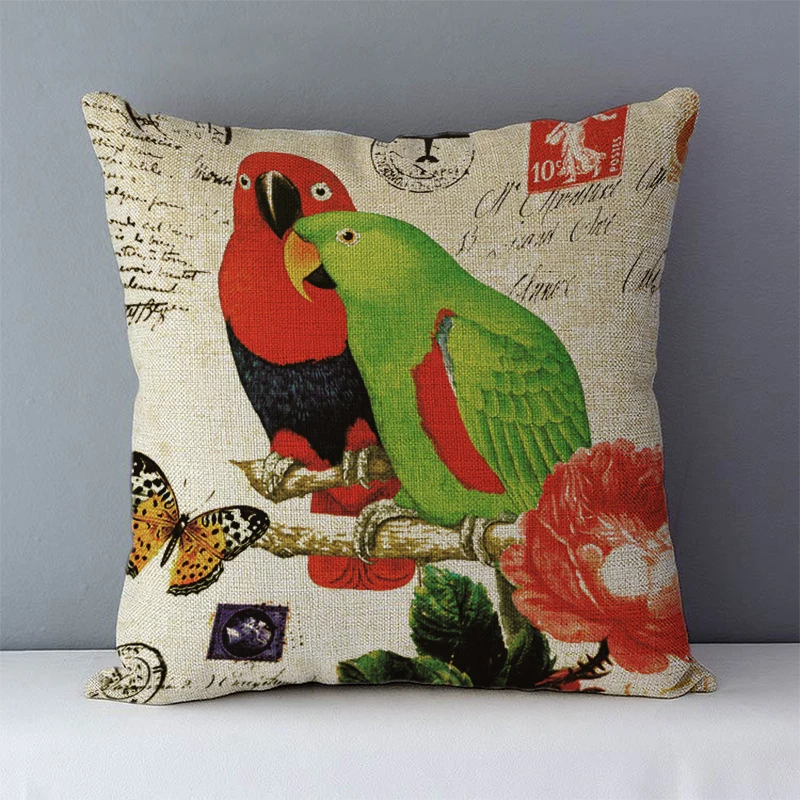 

Cozy Sofa Cushion Cover Retro Style Parrot Printed Couch Pillow Case 45x45cm Home Decorative Pillows Square Cushions for Bed