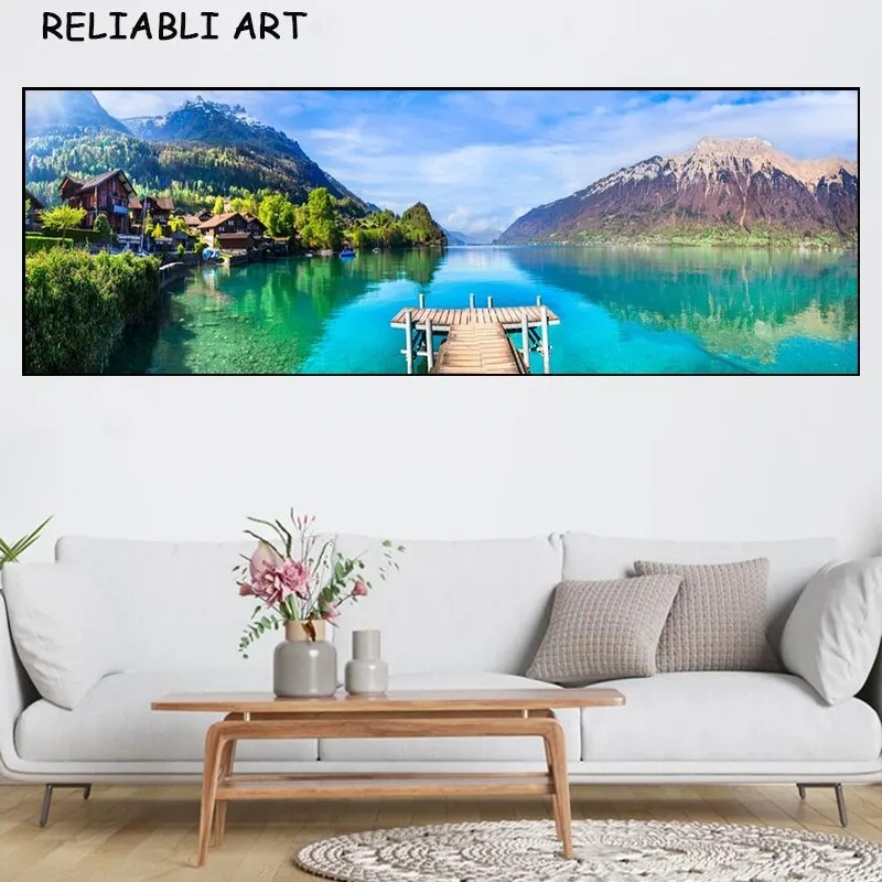 Natural Lake Mountain Tree Landscape Poster And Prints Canvas Painting Wall Art Pictures For Living Room Home Decor No Frame