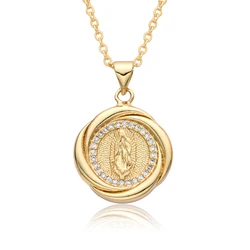 Gold Color Round Our Lady Baby Jesus Charms Cubic Zirconia Virgin Mary Necklace for Women Pendant Earrings DIY Jewelry Accessory