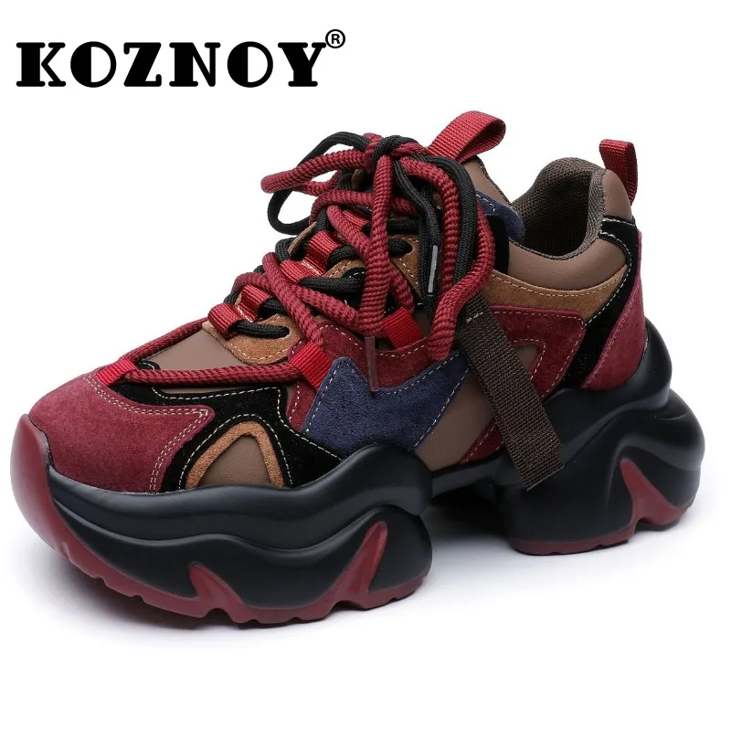 

Koznoy 6cm 2024 Synthetic Cloth Suede Genuine Leather Pigskin Chunky Sneakers Women Autumn Spring Platform Wedge Vulcanize Shoes