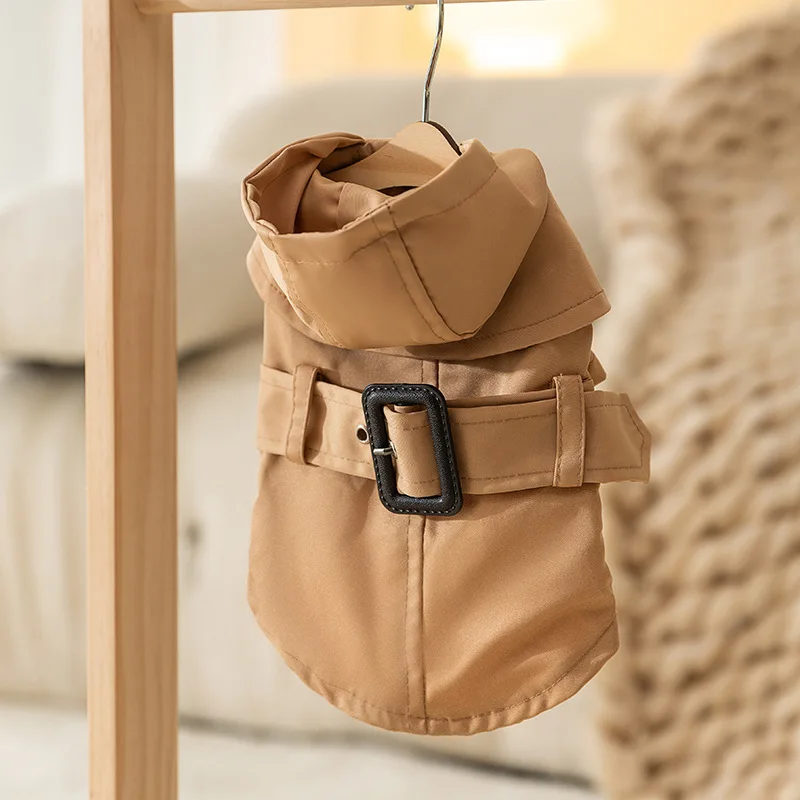 Puppy Dog Clothes Hooded Khaki Waist Windbreaker Small Puppy Outdoor Windproof Two Legged Coat Pet Apparel Dog Costume Cape