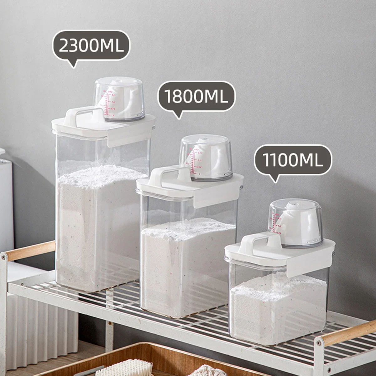 Airtight Laundry Detergent Powder Storage Jar with Labels - 2300ml Capacity