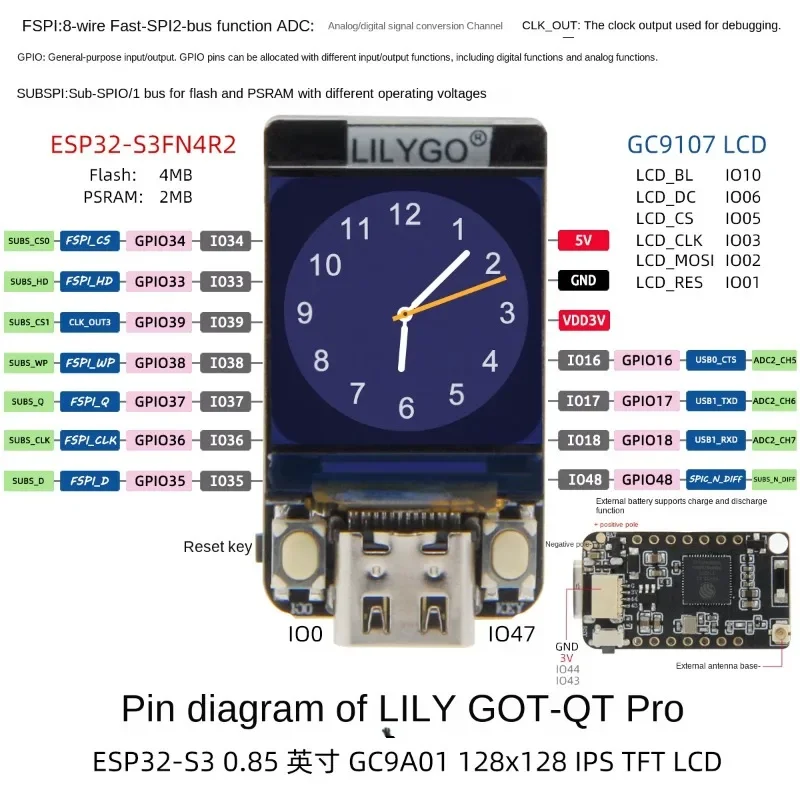 ESP32-S3 T-QT GC9A01 0.85인치 LCD 모듈 WIFI 블루투스 풀 컬러 IPS