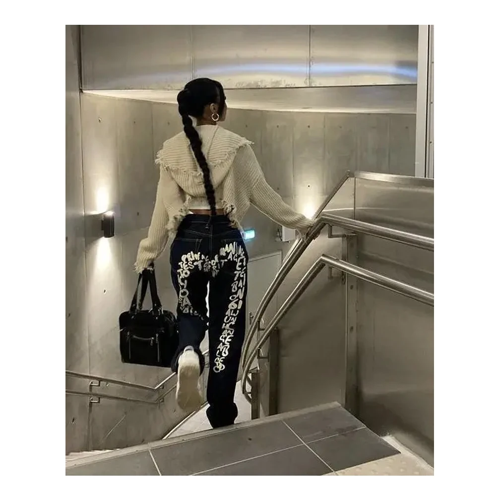 Y2K 2024 Fashion Retro Loose Denim Trousers Streetwear Harajuku Style Loose Wide Leg Jeans Straight Trousers Pockets Oversize