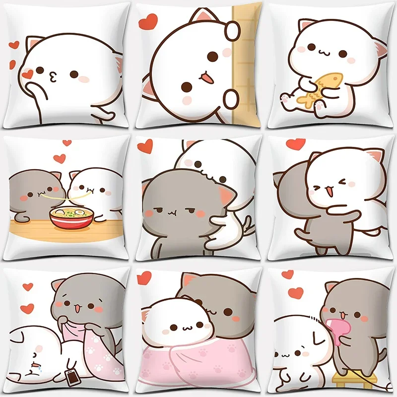 

Cartoon Peach Cat Pattern Series Decorative Pillowcase, Square Home Office Decoration Pillow Cover