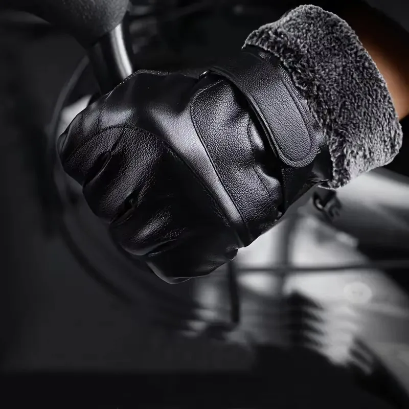 Winter-Fahrradhandschuhe für Herren, wasserdicht, Touchscreen, Motorrad, Vollfinger-Handschuhe, Leder, elektrisches Fahrrad, warme Handschuhe – Detail 10