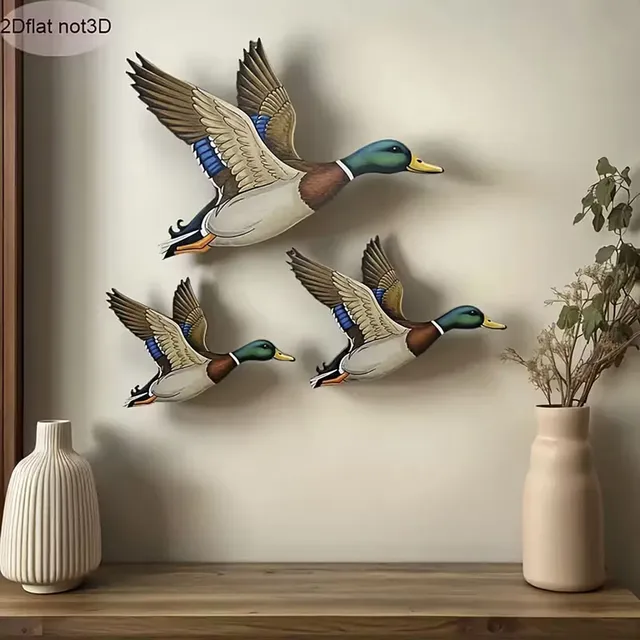 3Pcs Mallard Duck Wooden Wall Decor, Flying Duck Wall Art for Rustic Home Decoration 1