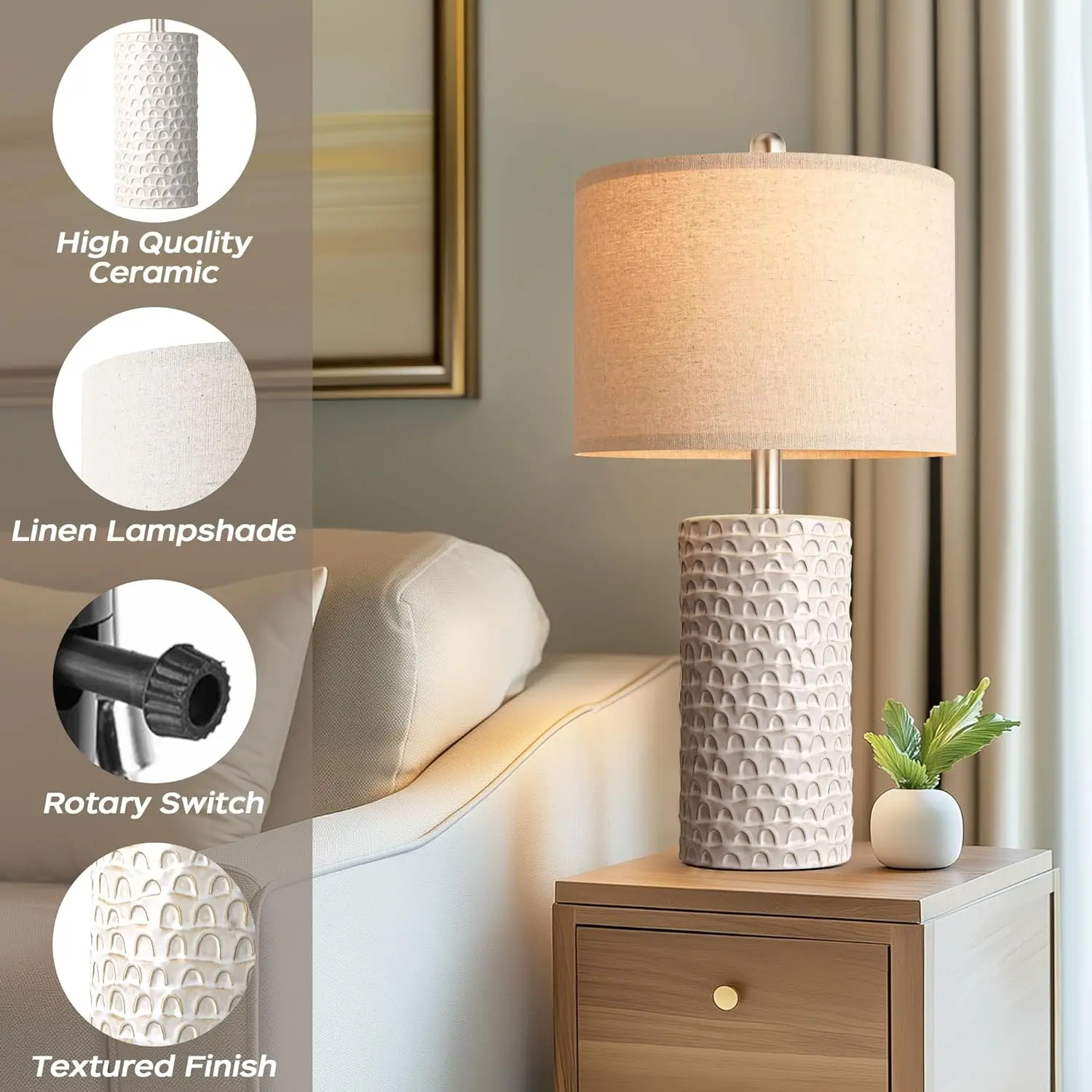 Two lamps on nightstands framing a bed