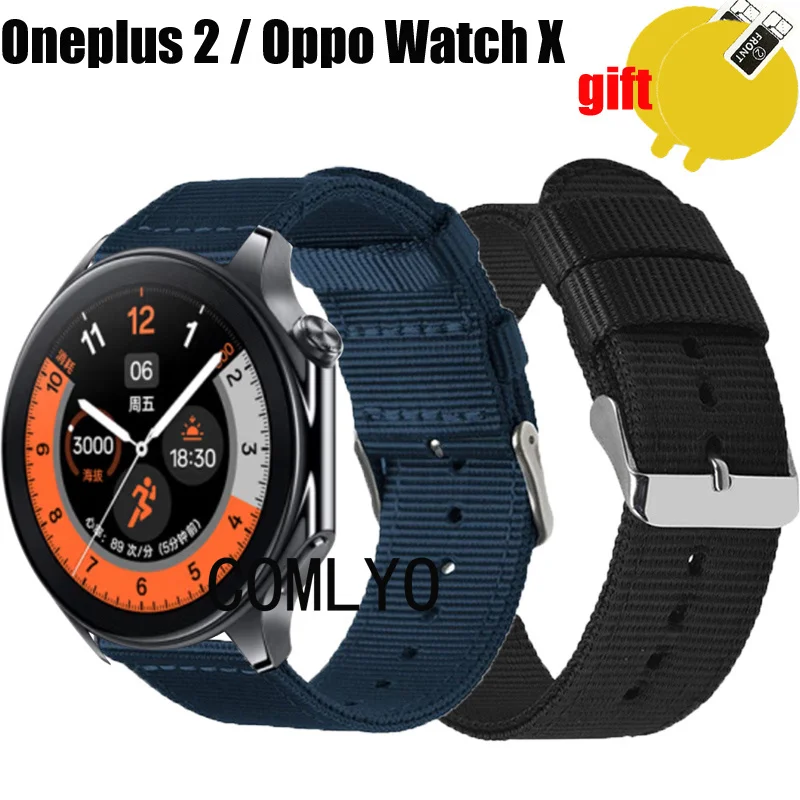 Cinturino 3 In1 Per Orologio Oneplus 2 / Oppo Watch X Strap Uomo Donna Cinturino Nylon Canva Protezione Dello Schermo Della Cintura