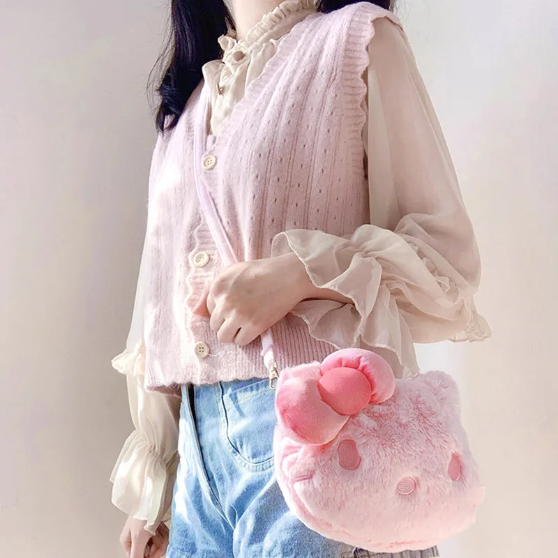 

Original Sanrio Kawaii Hello Kitty Plushie Crossbody Bag Shoulder Doll Handbag Cartoon Onpompurin Cute Plush Girl Gift Kid Toys