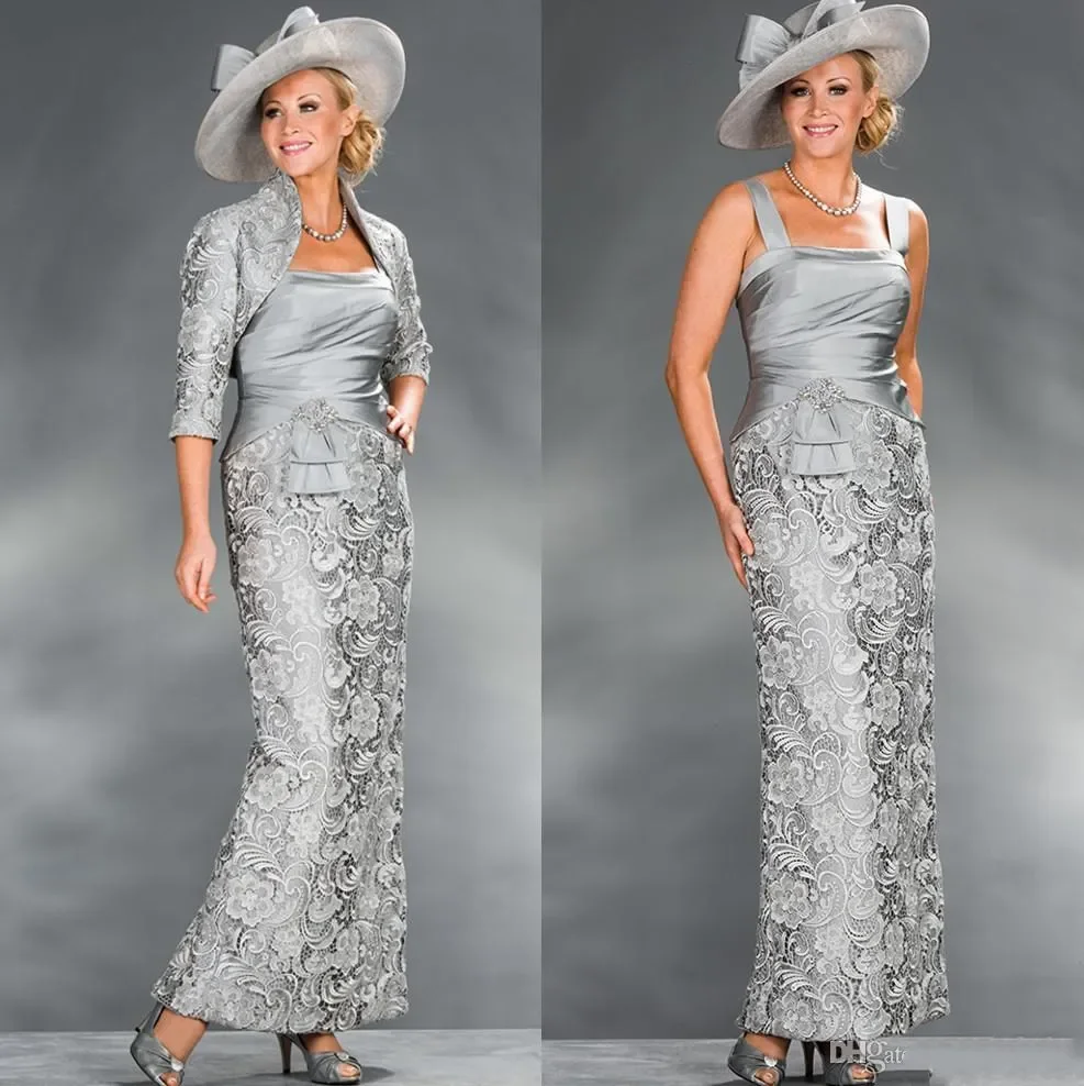 Mother of the Bride Dresses with Jacket Lace Square Half Sleeves Ankle Length Plus Size For Weddings فساتين السهرة Summer