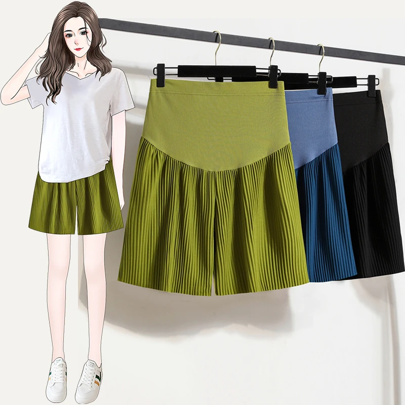 

Maternity Pleated Half Pants Summer Casual Wide Leg Loose Pleated Chiffon Shorts For Y2K Youth Pregnant Women Pregnancy Pants