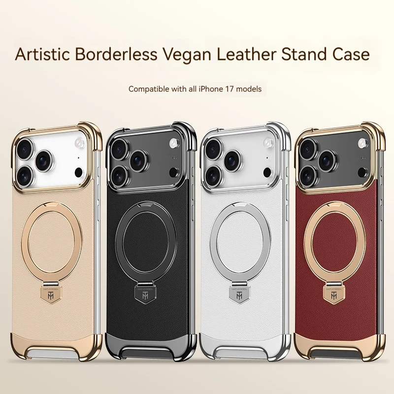 Luxury Leather Frameless Magnetic Bracket Phone Case with Magsafe Wireless Charging