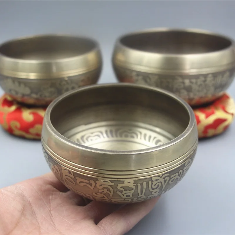 Professional chanting bowl Buddhist  Nepal Handmade Brass yoga products spa sound therapy  to Scripture  ornament