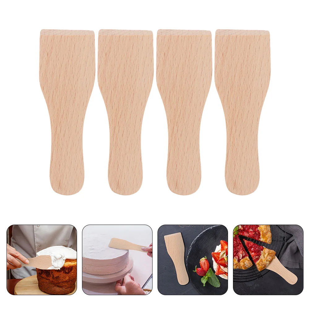 

4 Pcs Butter Spatula Cake Cream Scraper Scrapers Wood for Cooking Jam Reusable Baking Mini Pizza