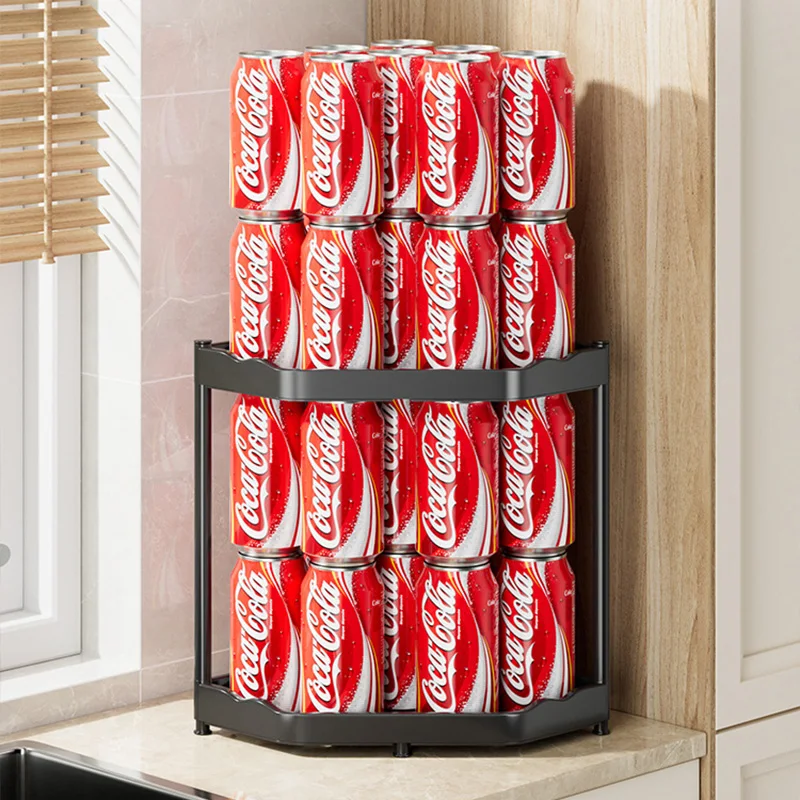 Kitchen Corner Shelf Multi Layers Seasoning Tripod Rack Multifunctional Storage Rack With Hook metal plastic Kitchen Organizer 3