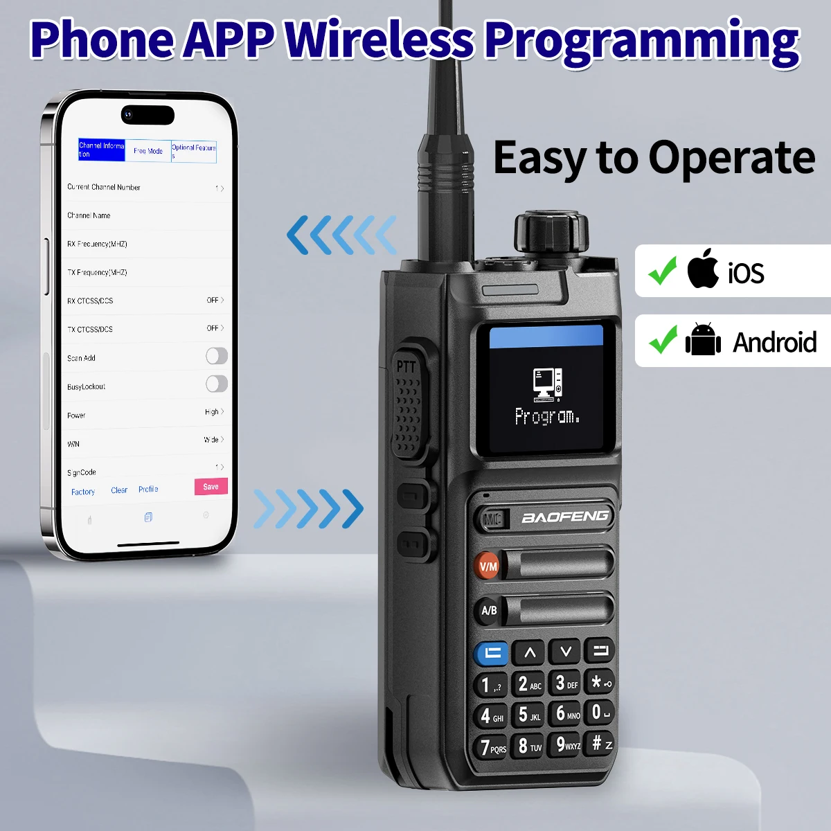 Baofeng AR26 Walkie Talkie Long Range GPS Phone APP Wireless Programming Air Band Recording Two Way Radio Type-C Charge 3