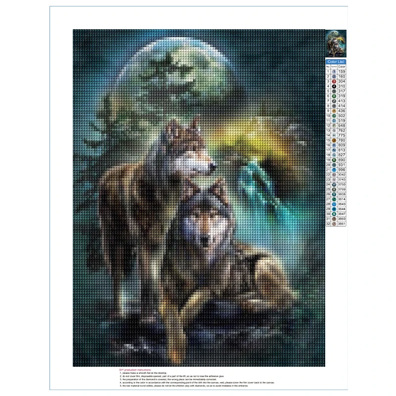5D Diy Diamond Painting Wolf Moon Landscape Animals Wall Decor