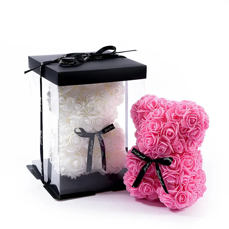 1pc Rose Bear Artificial Foam Flowers Bear Romantic Creative Gifts Valentines Day Anniversary Wedding Birthday Box