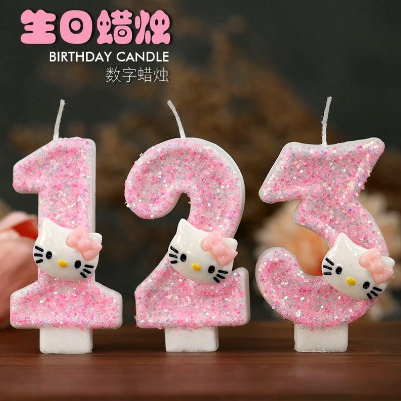 Hello kitty girl new cute creative personality cartoon pattern festival dress birthday cake decoration digital candle wholesale