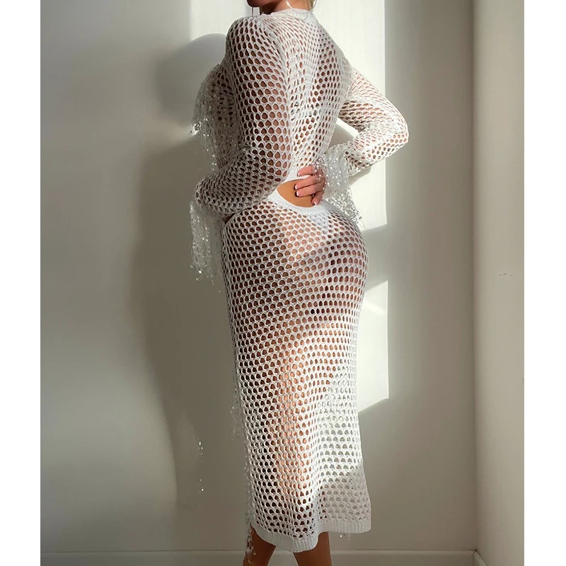 Beach Holiday Bikini Cover Up Dress Sun Protection Skinny Chic Women's Sexy Waist Reveal Dress Club Party Night