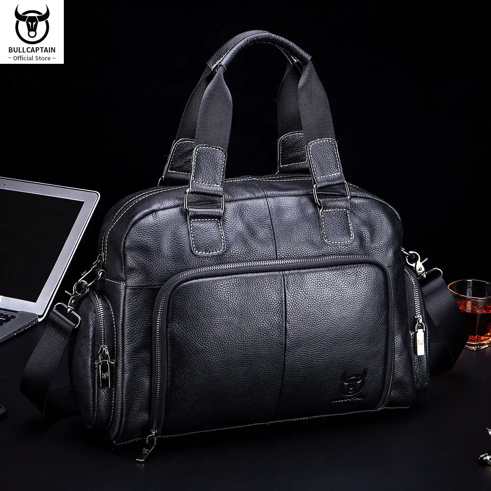 Men's leather briefcase for 14-inch laptop business travel leather briefcase
