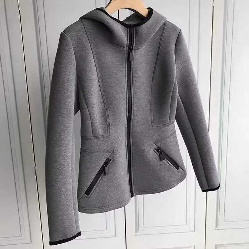 

2023 autumn and winter women's sexy cardigans elastic hooded full-sleeve blouse waist hollow out knitted crop blouse