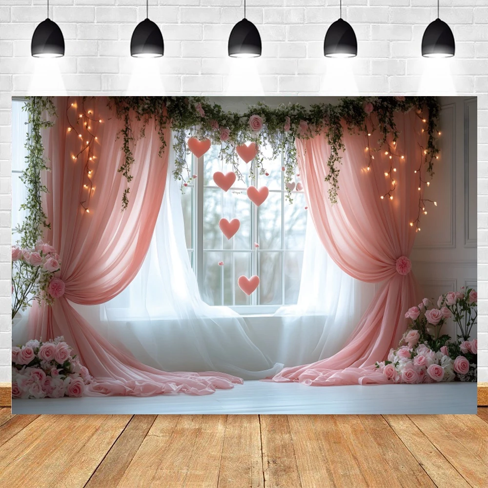 February 14th Valentine's Day Photography Backdrops Love Heart Flowers Wedding Party Birthday Decoration Background Photo Studio